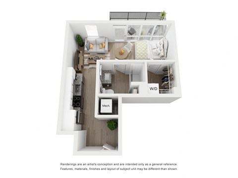 Floor plan for studio, 1 bath, 445 sqft